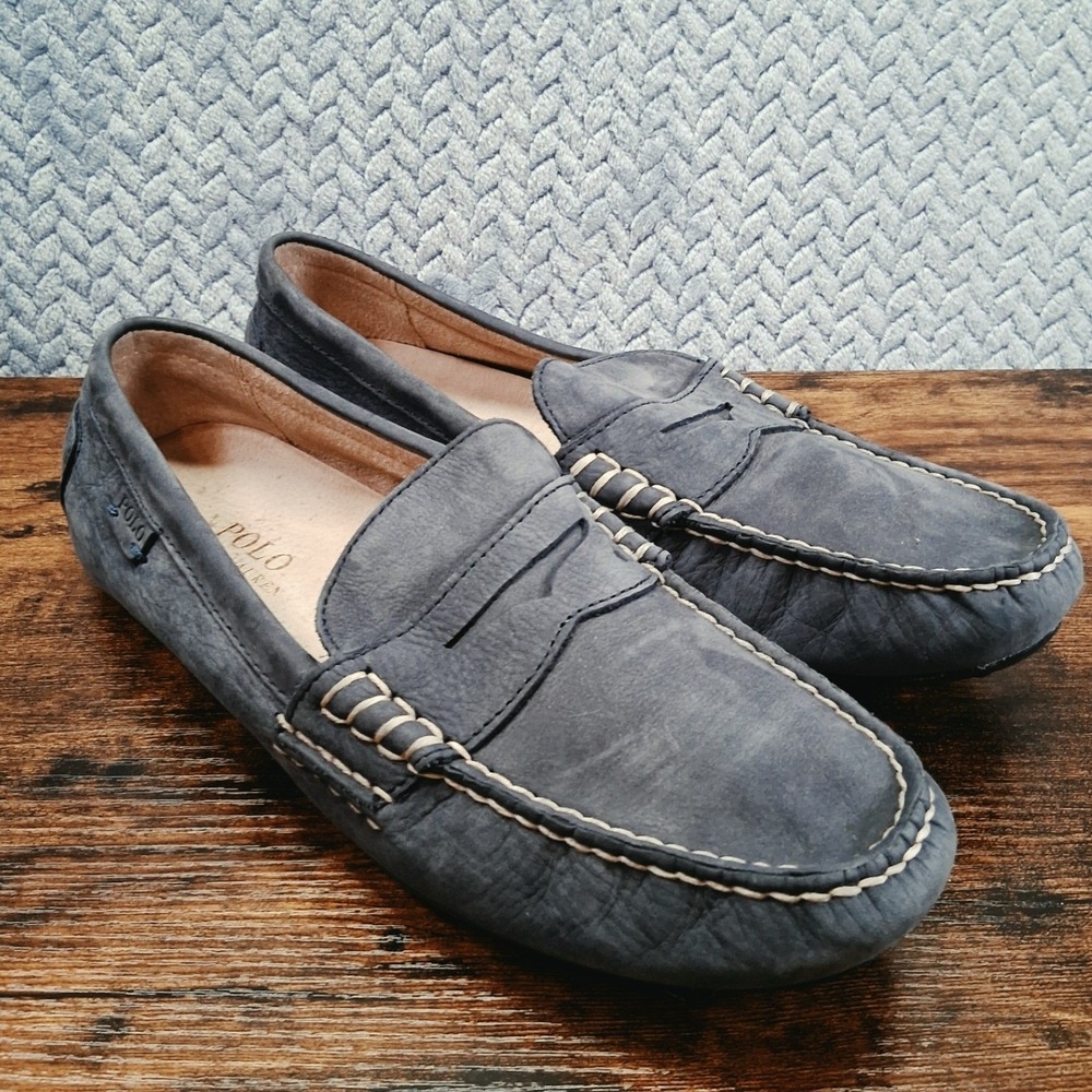 Polo Ralph Lauren Wes-SO-DRV Navy Blue Leather Driving Loafers Mens 9.5D - Picture 2 of 12